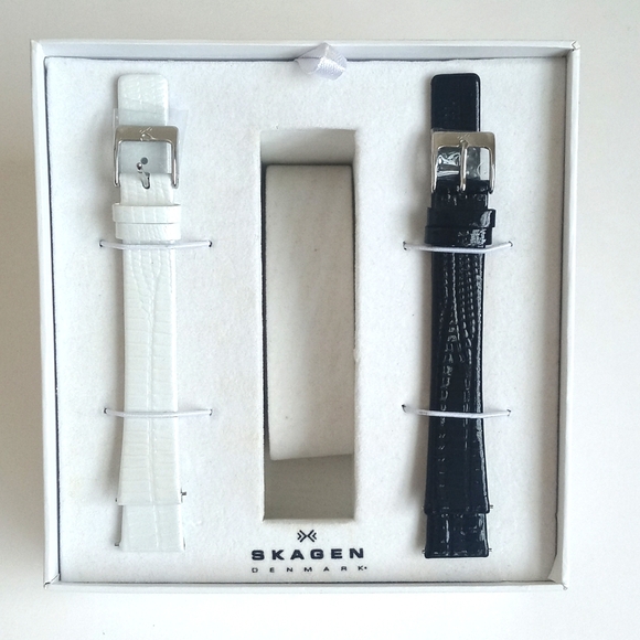 Set of Skagen Watch Wrist Bands / Watch Straps Black & White Set of 2 (Denmark) - Picture 2 of 16